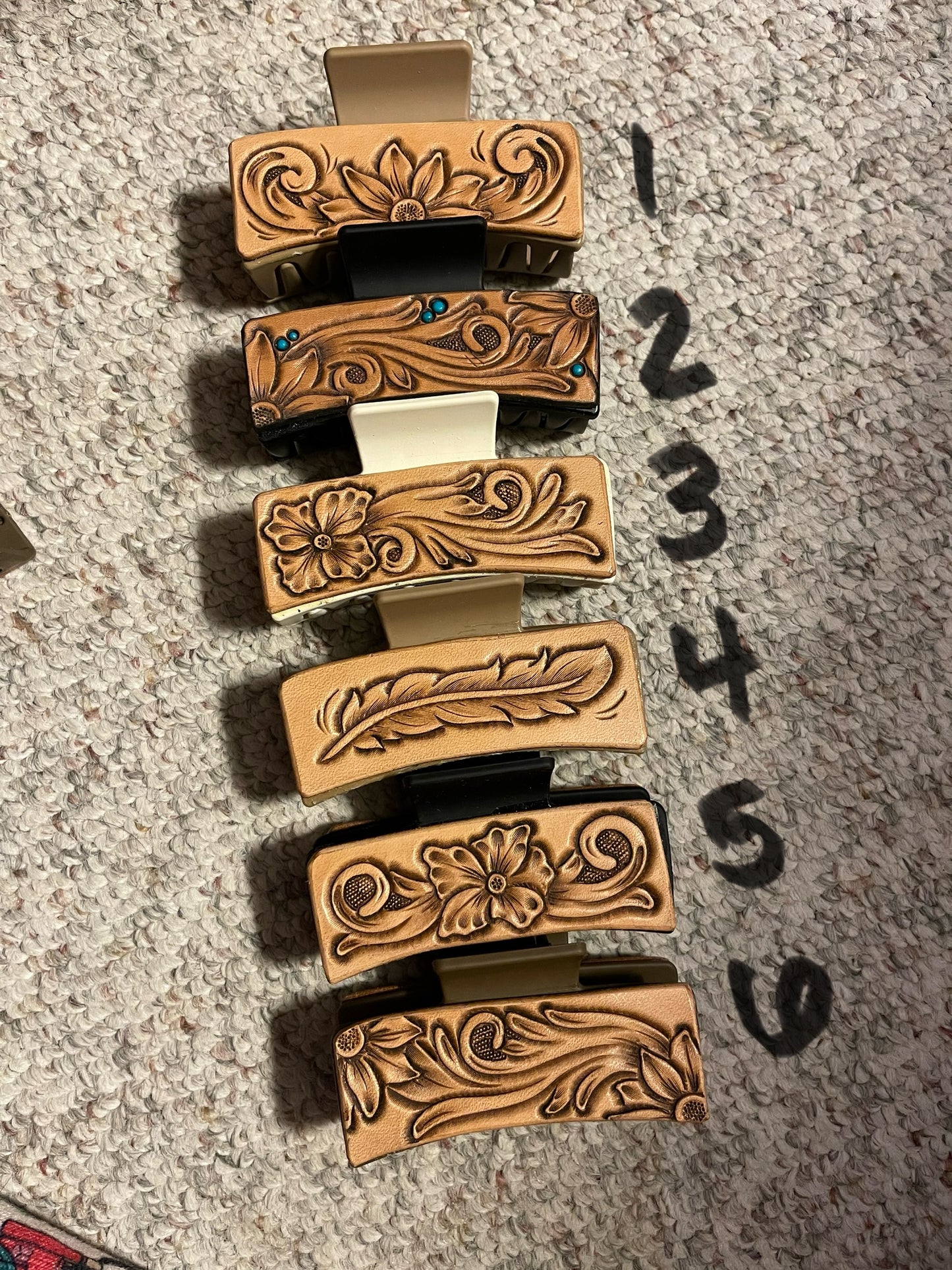 Tooled Leather Claw Clips