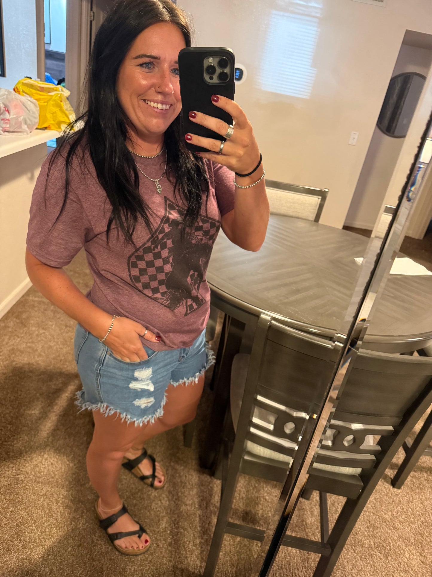 Checked In Maroon Tee