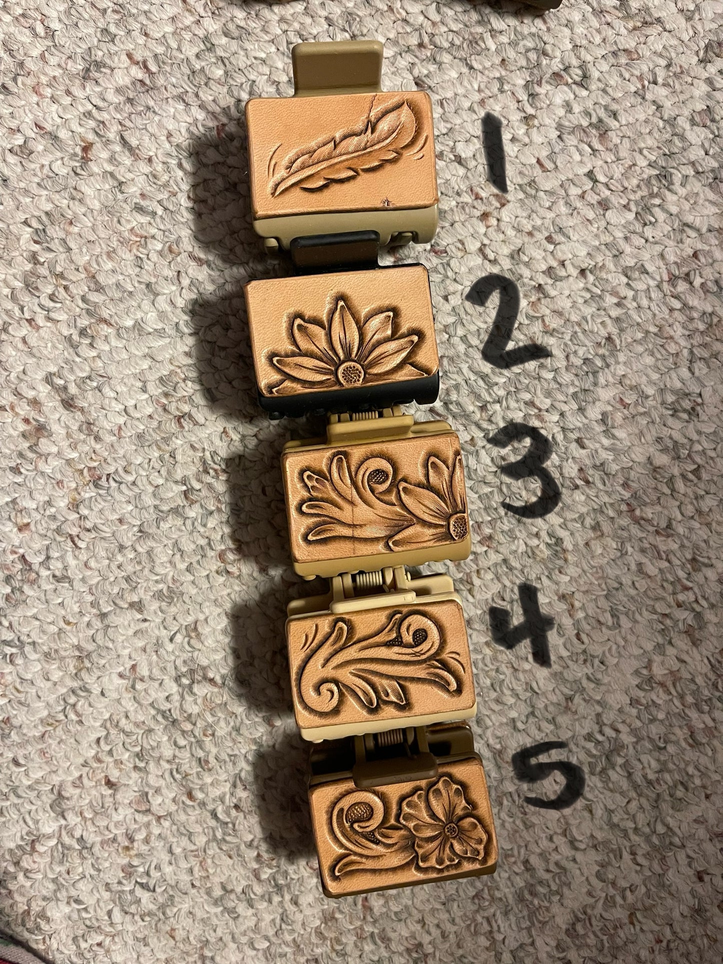 Tooled Leather Claw Clips