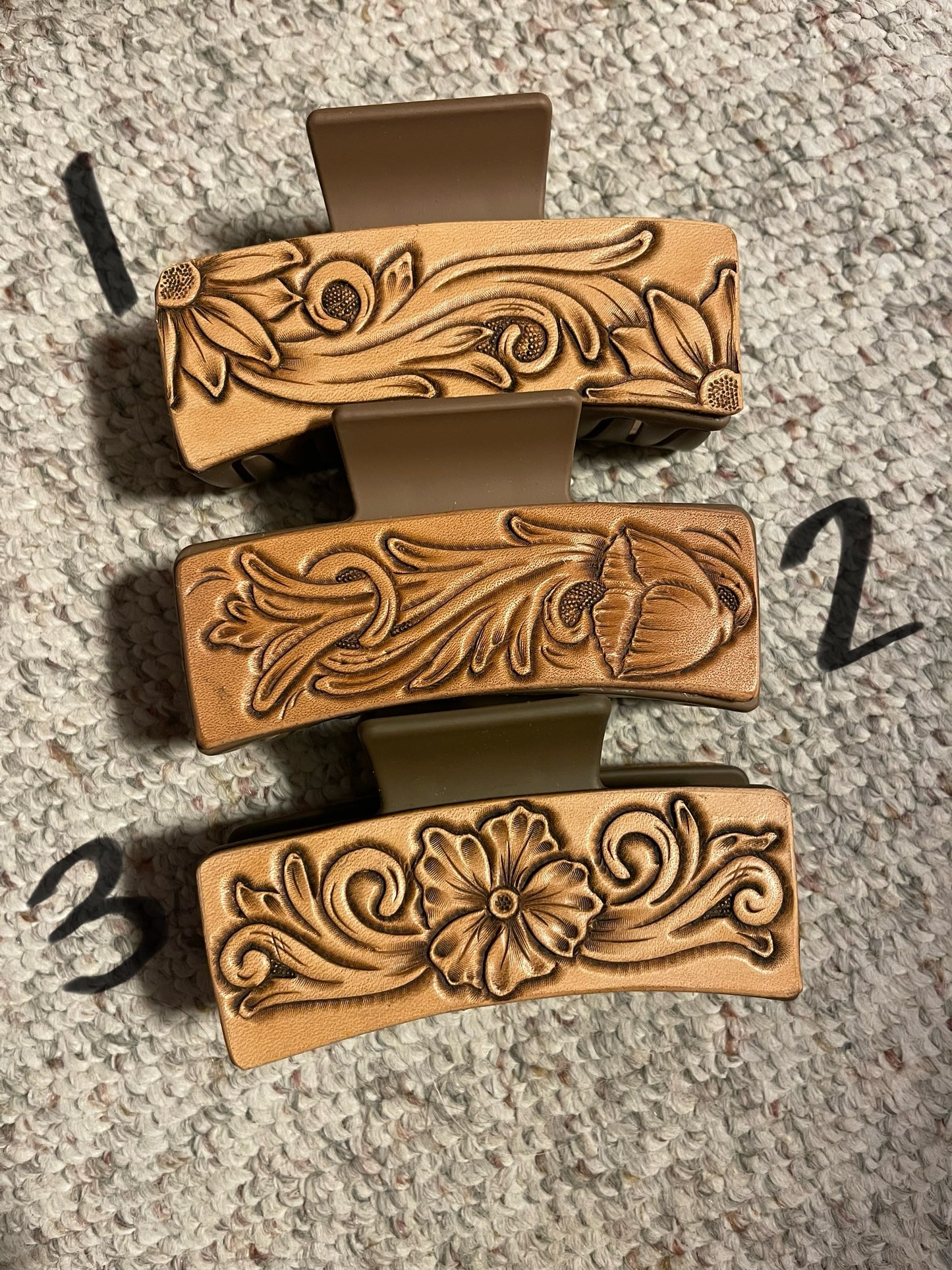 Tooled Leather Claw Clips