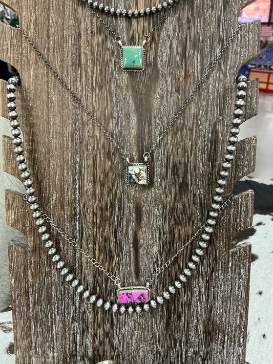 Damon White Buffalo Square Necklace