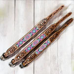 Pink Aztec Tooled Leather Dog Collar