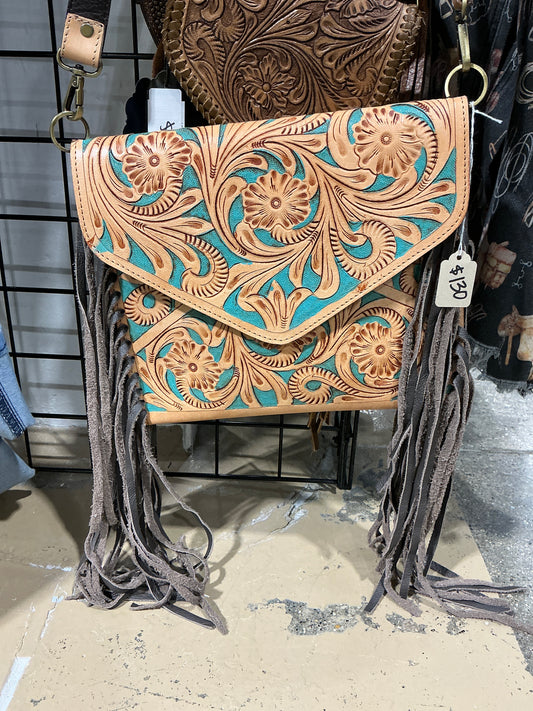 Tooled Leather Fringe Purse