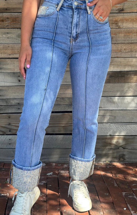 Kreek Embroidered Cuff Jeans