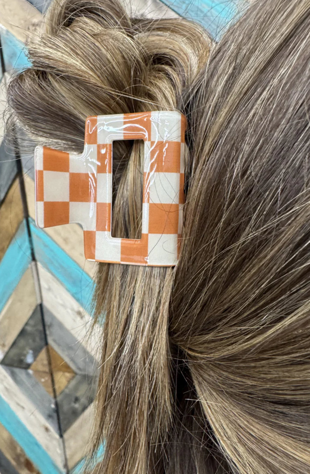 Mini Checked Funky Orange Hair Clip