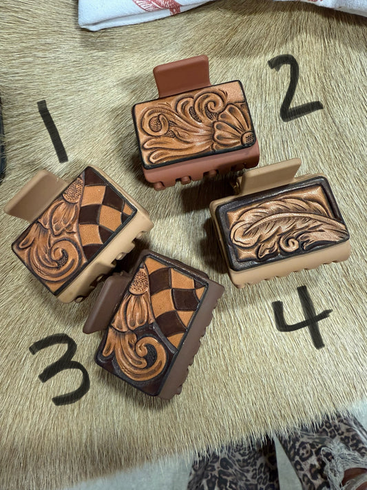 Tooled Leather Claw Clips