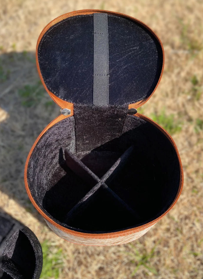 Tooled Leather & Cowhide Mini Round Jewelry Box
