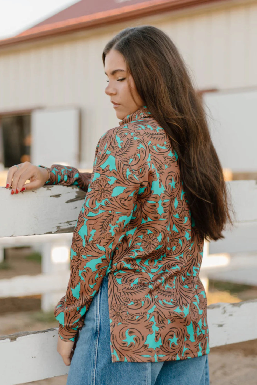 Turquoise Tooled Mock Neck