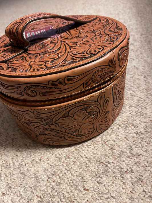 Round Tooled Leather Jewelry Case