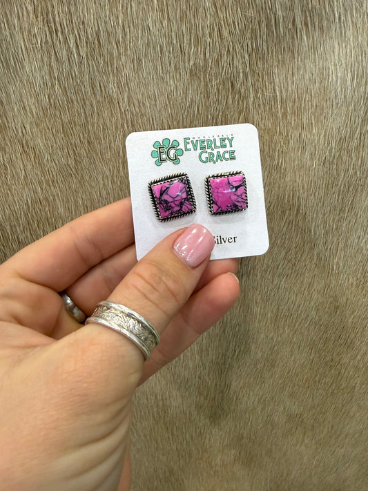 EG Cherry Blossom Dahlia Square Stud