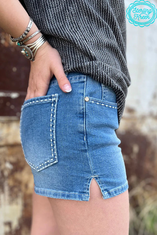 SK Stitched Denim Shorts