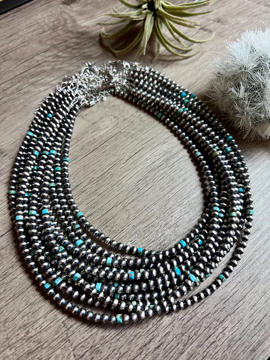 Sterling Silver Pearl & Turquoise - 4mm Choker