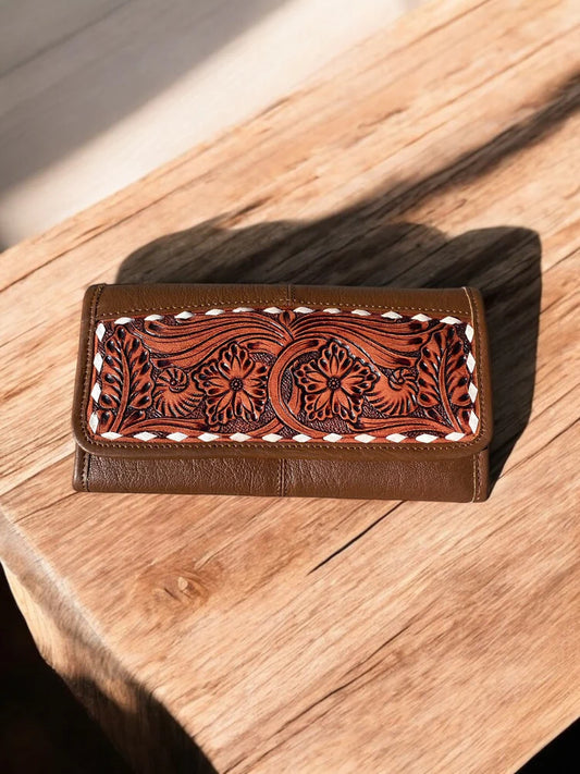 Tan Tooled Leather Wallet