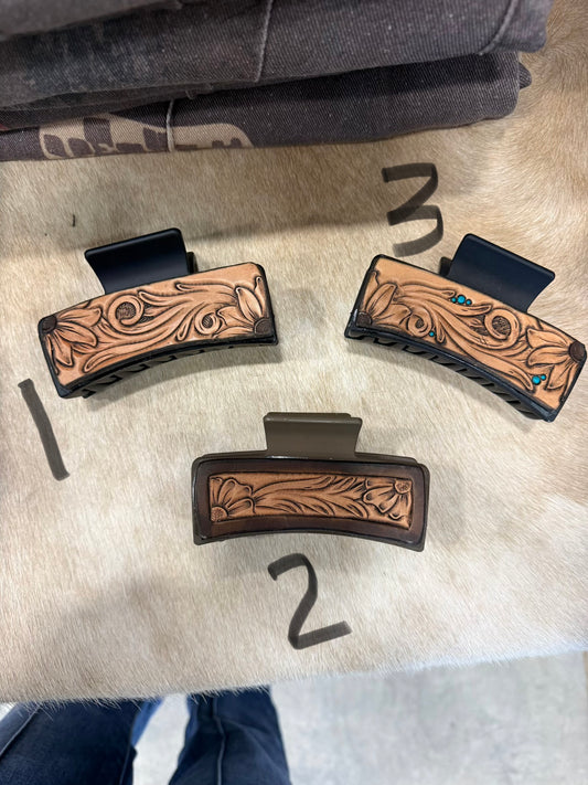 Tooled Leather Claw Clips