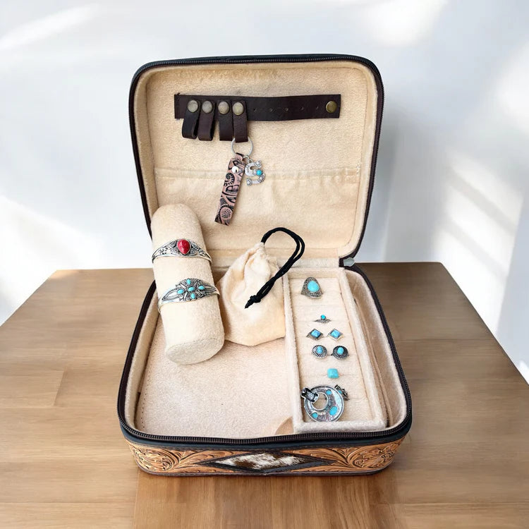 Bootstitch Suede & Tooled Leather Jewelry Box