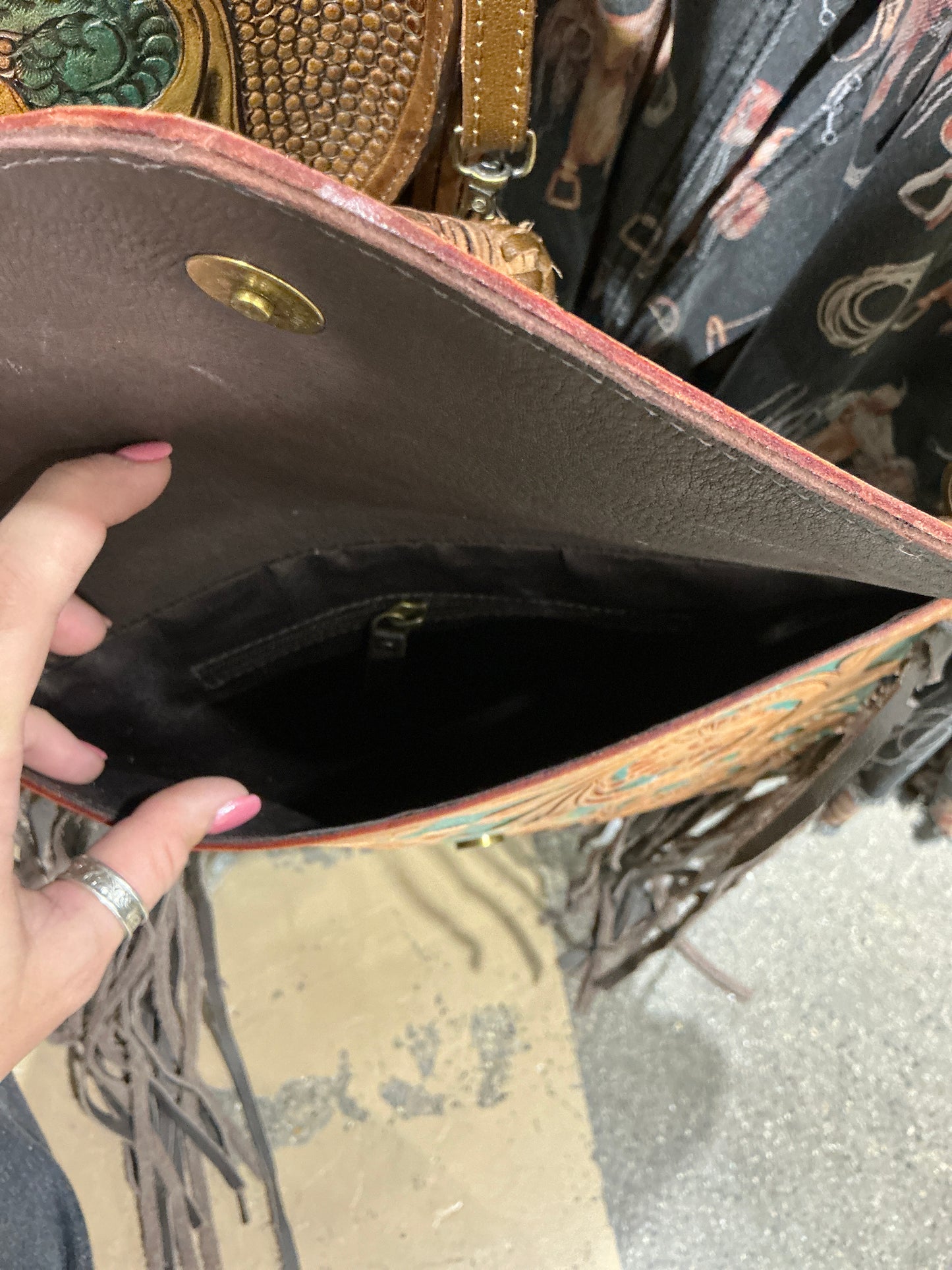 Tooled Leather Fringe Purse