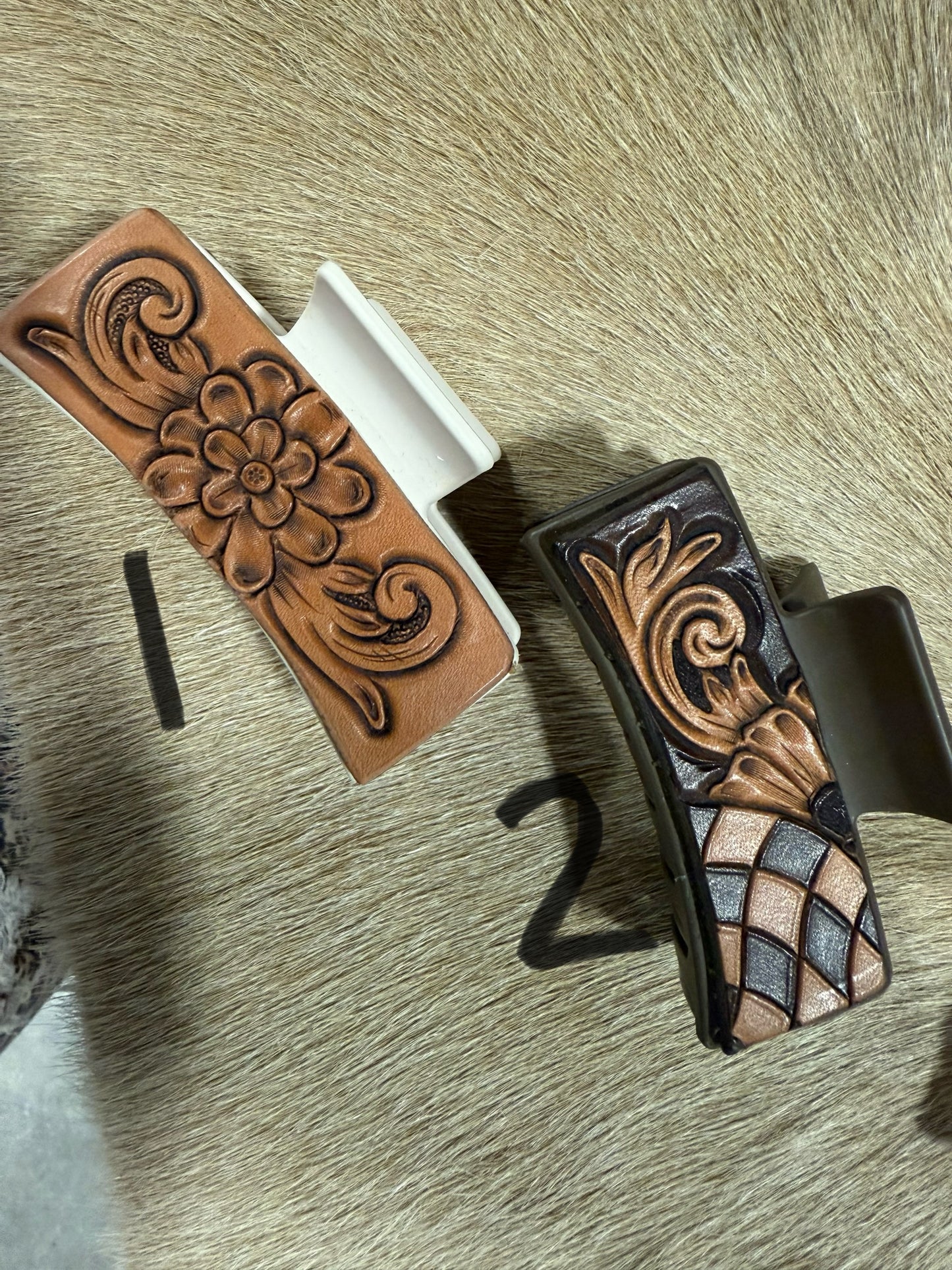 Tooled Leather Claw Clips