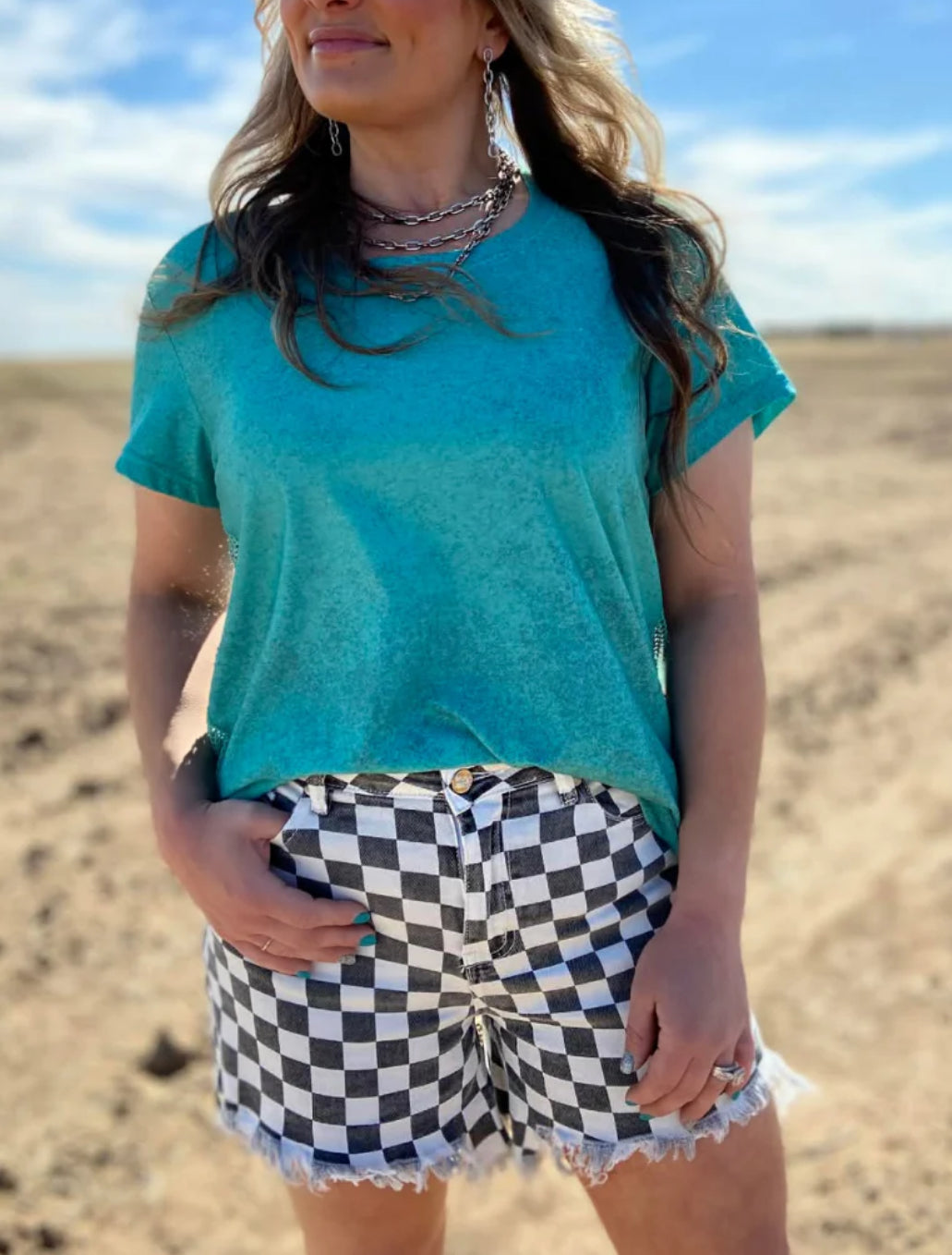 Kreek Denim Shorts in Check