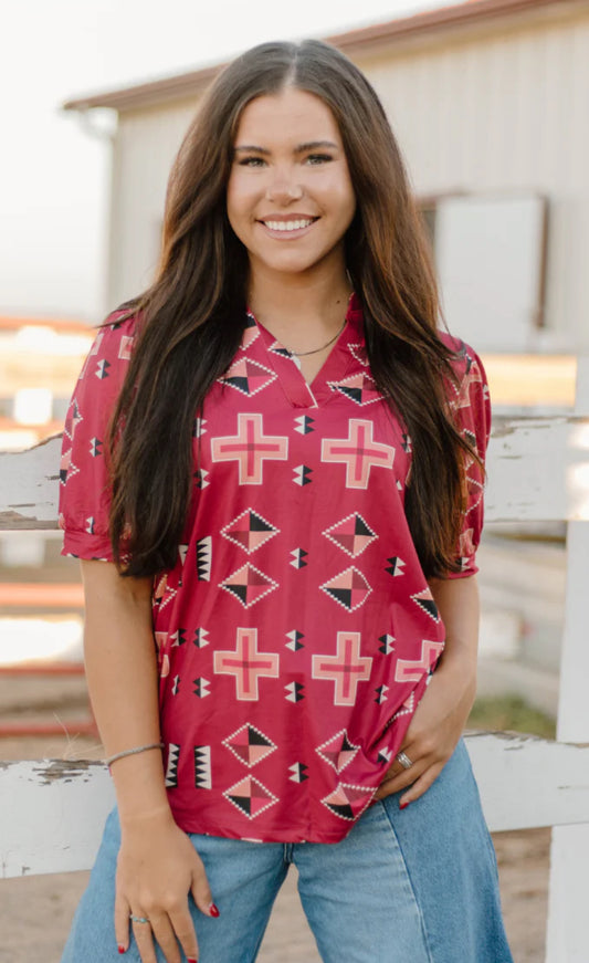Berry Aztec Top