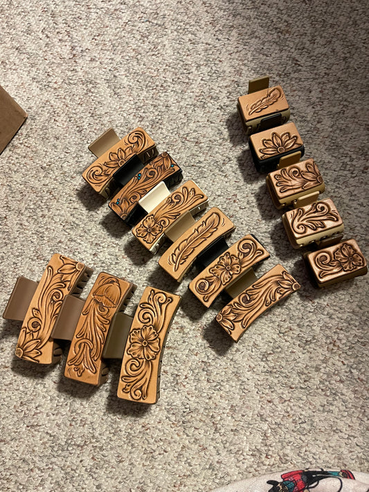 Tooled Leather Claw Clips