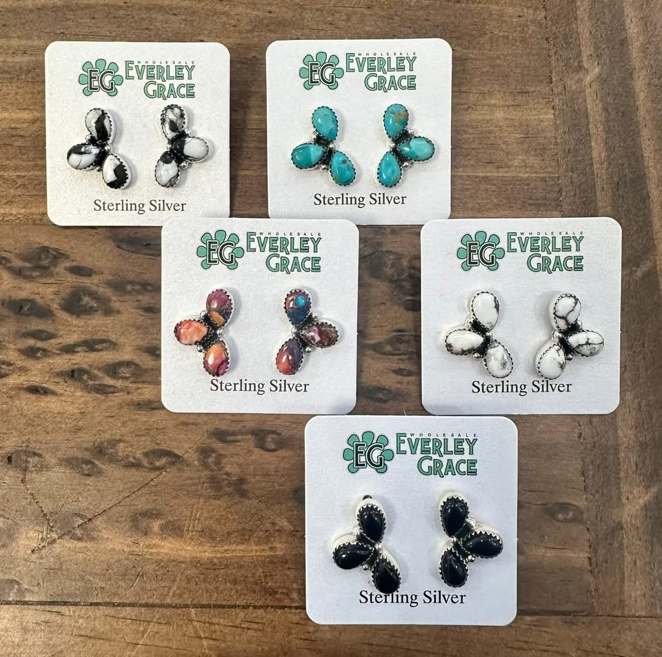 EG 3 Stone Post Back Earrings