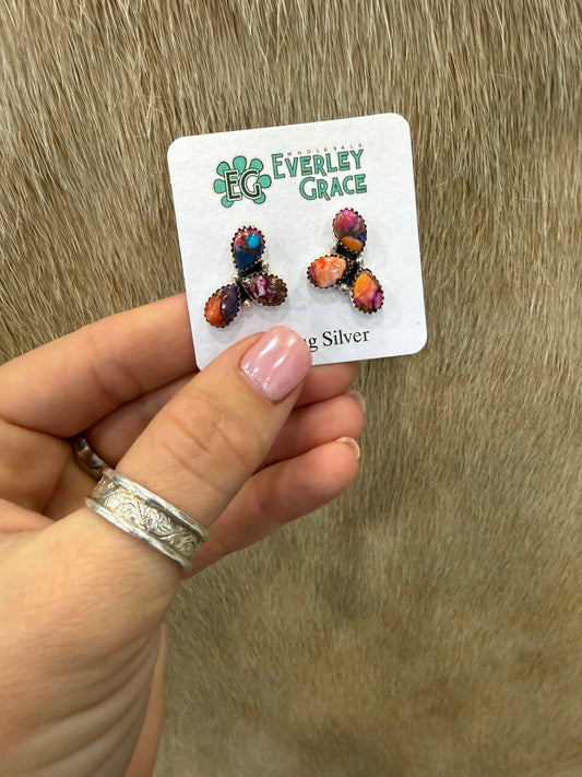 EG 3 Stone Post Back Earrings