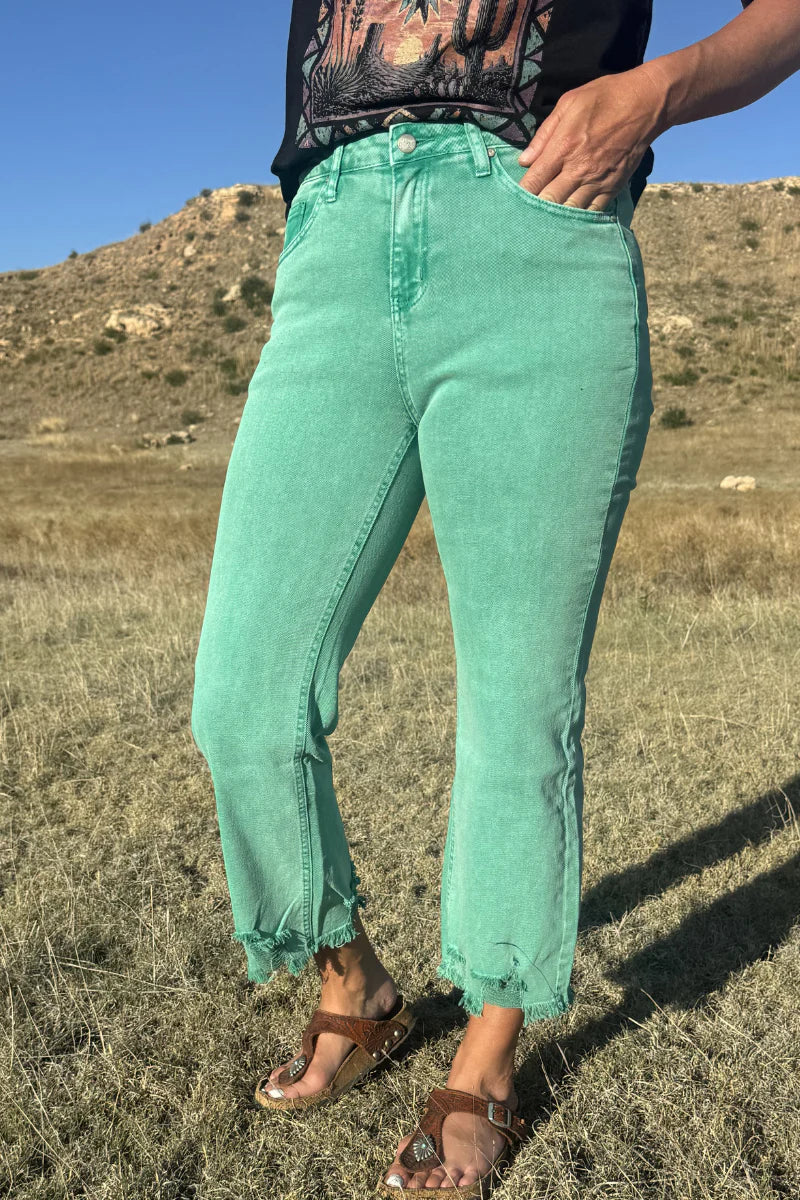 Outlaw Crop Jeans in Turquoise