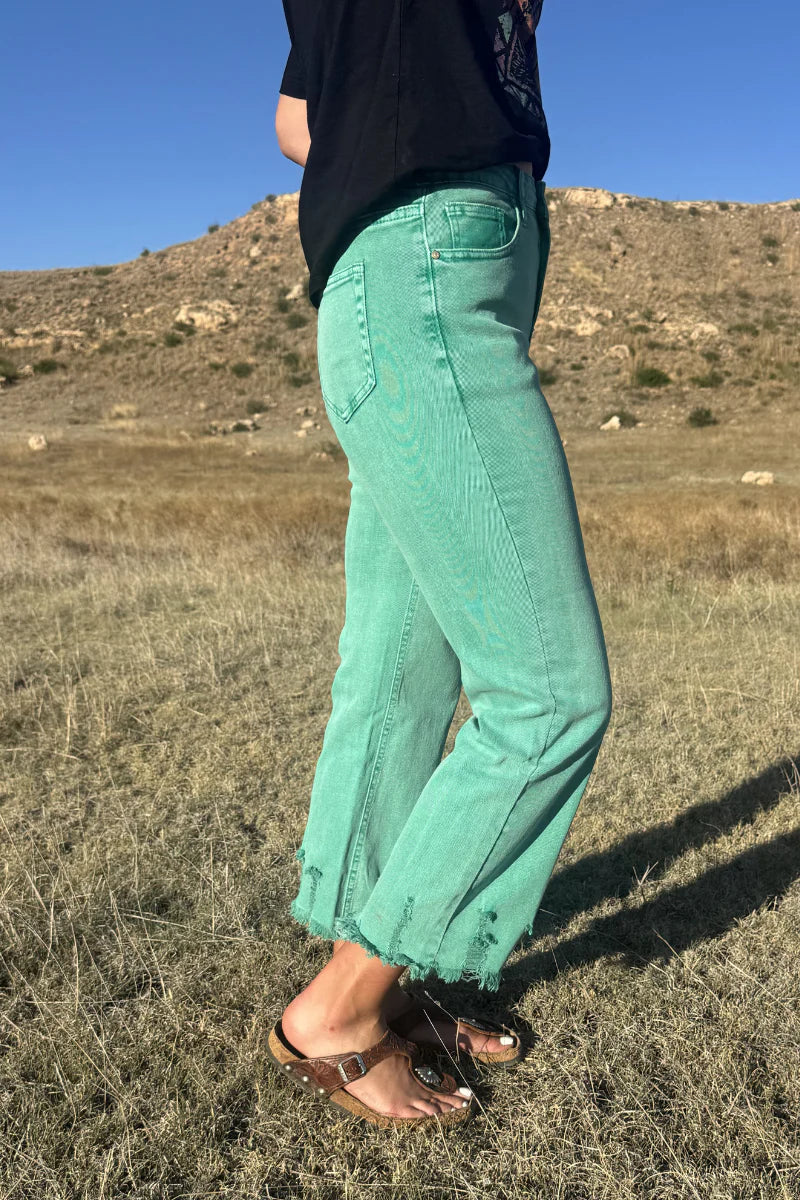 Outlaw Crop Jeans in Turquoise