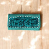 Turquoise Rustic Tooled Leather Wallet